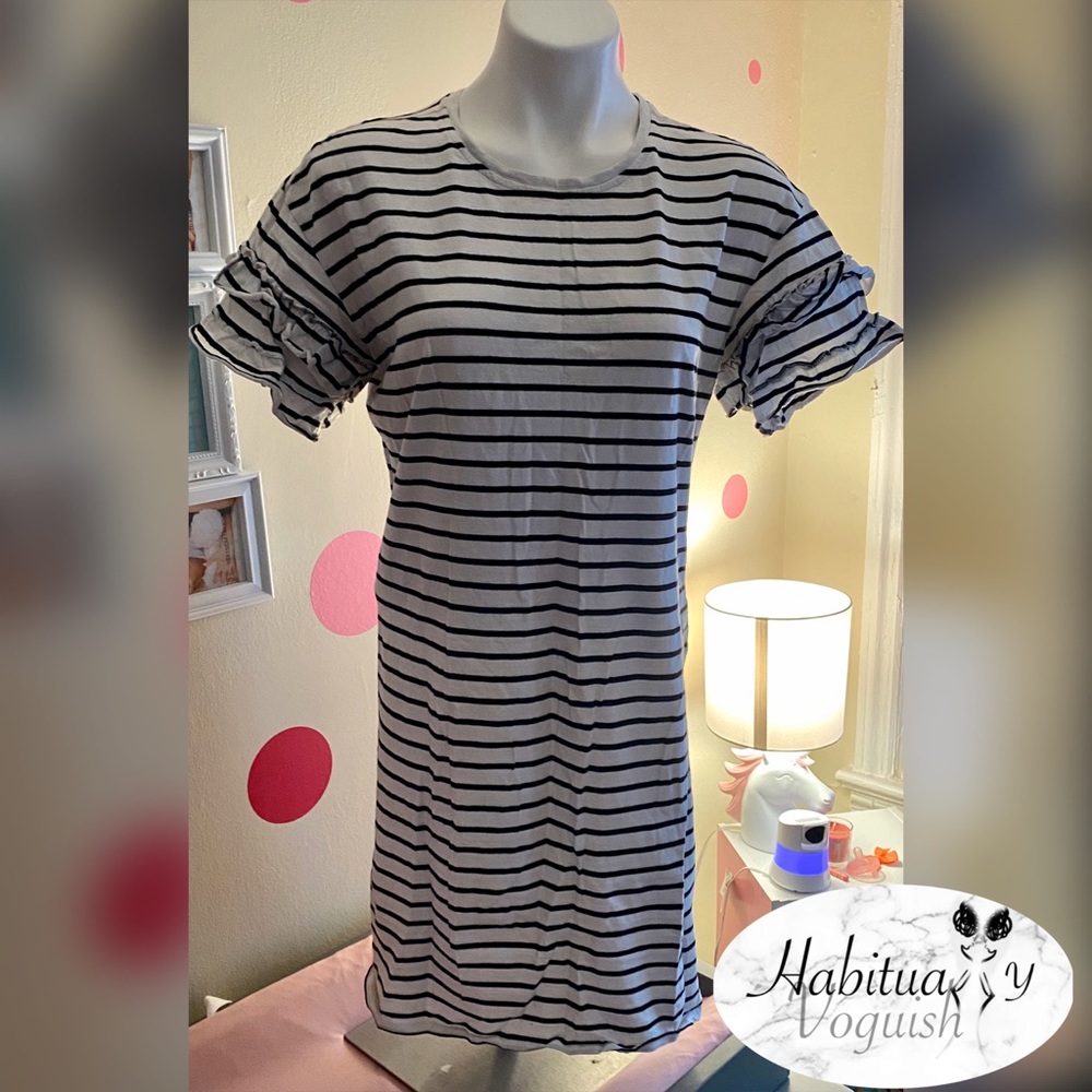 Adrianna Papell Black and White Striped Dress